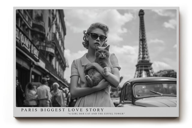 Paul Sinus Wandbild Paris Biggest Love Story – Frau mit Katze vor dem Eiffelturm