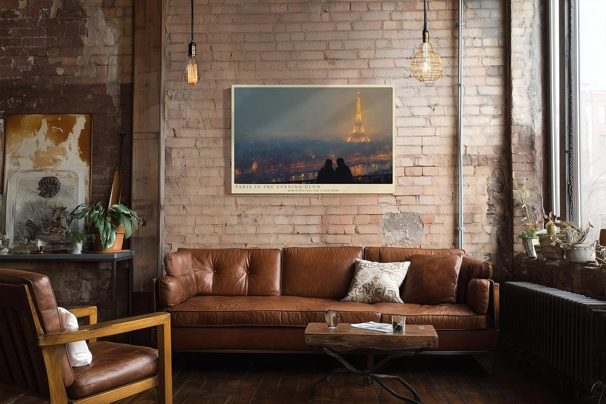 Paul Sinus Wandbild 120x80cm Paris Eiffelturm Abendlicht romantische Stadt Fotokunst goldene Lichter modernes Stadtbild Wanddekoration fuer Wohnzimmer Büro