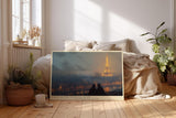 Paul Sinus Wandbild 120x80cm Paris Eiffelturm Abendlicht romantische Stadt Fotokunst goldene Lichter modernes Stadtbild Wanddekoration fuer Wohnzimmer Büro