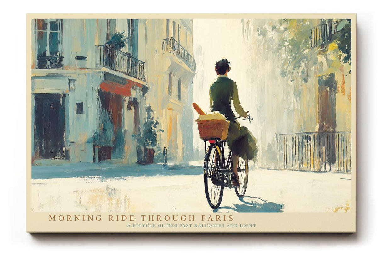 Paul Sinus Wandbild 120x80cm Paris Fahrrad Szene romantische Stadt Kunst Wanddekoration Paris Strasse Motiv Wohnzimmer Schlafzimmer