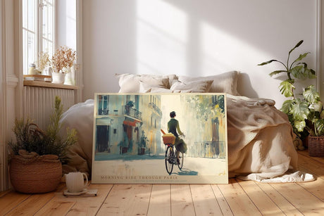 Paul Sinus Wandbild 120x80cm Paris Fahrrad Szene romantische Stadt Kunst Wanddekoration Paris Strasse Motiv Wohnzimmer Schlafzimmer