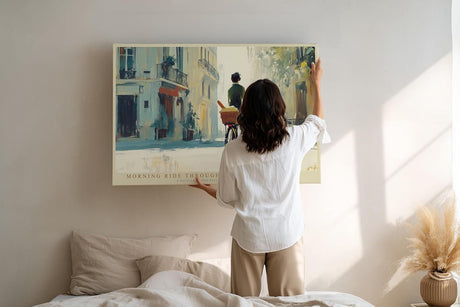 Paul Sinus Wandbild 120x80cm Paris Fahrrad Szene romantische Stadt Kunst Wanddekoration Paris Strasse Motiv Wohnzimmer Schlafzimmer