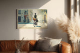 Paul Sinus Wandbild 120x80cm Paris Fahrrad Szene romantische Stadt Kunst Wanddekoration Paris Strasse Motiv Wohnzimmer Schlafzimmer