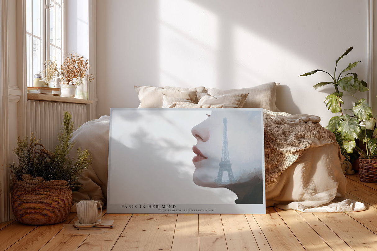 Paul Sinus Wandbild Paris in Her Mind elegantes Porträt mit Eiffelturm im Profil einer Frau für moderne Räume voller Stil und Romantik