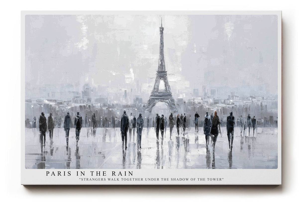 Paul Sinus Wandbild Paris in the Rain Eindrucksvolle Stadtszene von Paris im Regen mit Spaziergängern unter dem Eiffelturm in kühlen Grautönen.