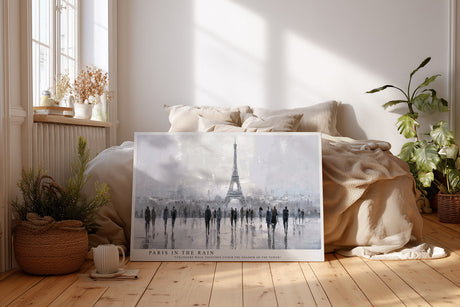 Paul Sinus Wandbild Paris in the Rain Eindrucksvolle Stadtszene von Paris im Regen mit Spaziergängern unter dem Eiffelturm in kühlen Grautönen.