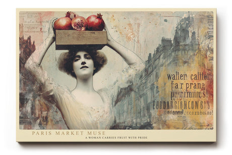 Paul Sinus Wandbild 120x80cm Paris Markt Frau Vintage Collage LeinWandbild 120x80cm Französische Stadt Kunst Wanddekoration