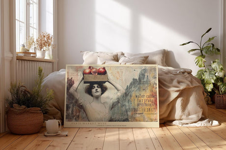 Paul Sinus Wandbild 120x80cm Paris Markt Frau Vintage Collage LeinWandbild 120x80cm Französische Stadt Kunst Wanddekoration