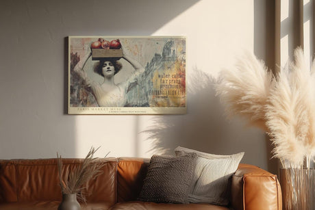 Paul Sinus Wandbild 120x80cm Paris Markt Frau Vintage Collage LeinWandbild 120x80cm Französische Stadt Kunst Wanddekoration
