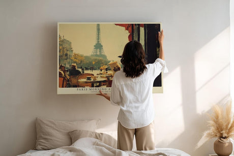 Paul Sinus Wandbild 120x80cm Paris Morning at Saint Germain Café Szene mit Eiffelturm und Zeitung Kunst Poster für Wohnzimmer Küche