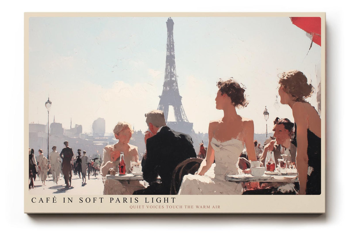 Paul Sinus Wandbild 120x80cm Pariser Cafe Szene mit Eiffelturm romantische Stadtillustration