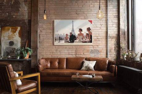 Paul Sinus Wandbild 120x80cm Pariser Cafe Szene mit Eiffelturm romantische Stadtillustration