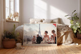 Paul Sinus Wandbild 120x80cm Pariser Cafe Szene mit Eiffelturm romantische Stadtillustration