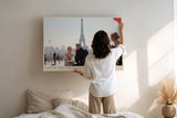 Paul Sinus Wandbild 120x80cm Pariser Cafe Szene mit Eiffelturm romantische Stadtillustration