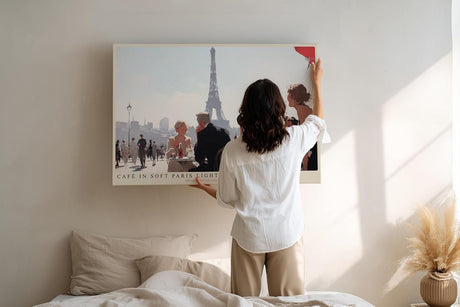 Paul Sinus Wandbild 120x80cm Pariser Cafe Szene mit Eiffelturm romantische Stadtillustration