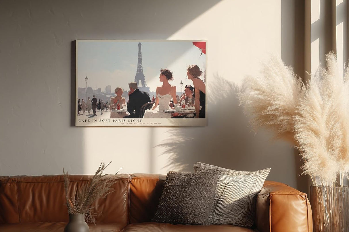 Paul Sinus Wandbild 120x80cm Pariser Cafe Szene mit Eiffelturm romantische Stadtillustration