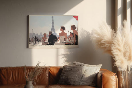 Paul Sinus Wandbild 120x80cm Pariser Cafe Szene mit Eiffelturm romantische Stadtillustration