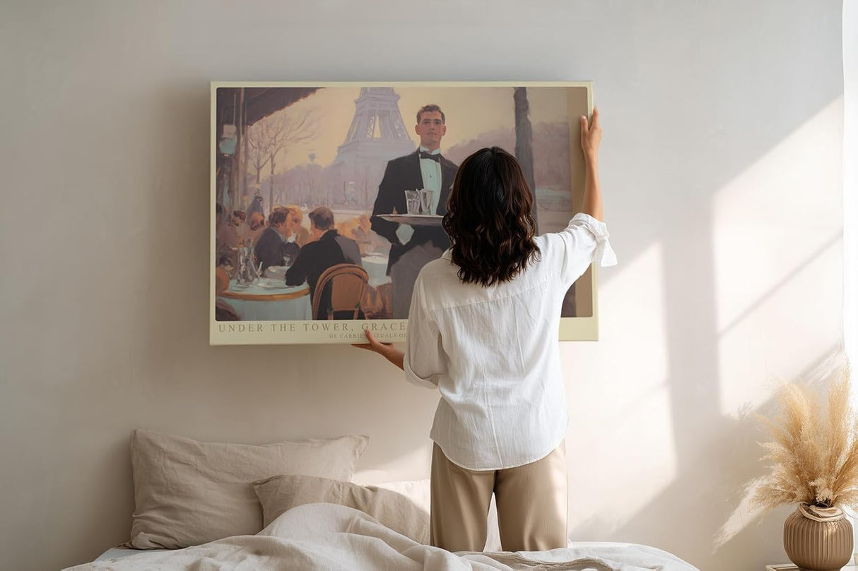 Paul Sinus Wandbild 120x80cm Pariser Cafe Szene mit Kellner und Eiffelturm stilvolle Stadtkunst fuer elegante Wohnräume