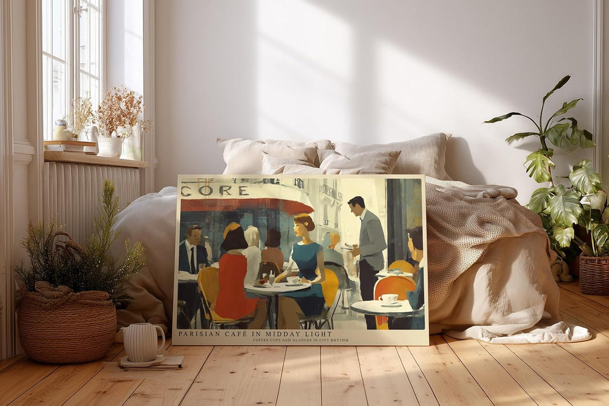 Paul Sinus Wandbild 120x80cm Pariser Café Szene moderne Stadt Kunst impressionistische Illustration Wanddekoration Wohnzimmer Esszimmer