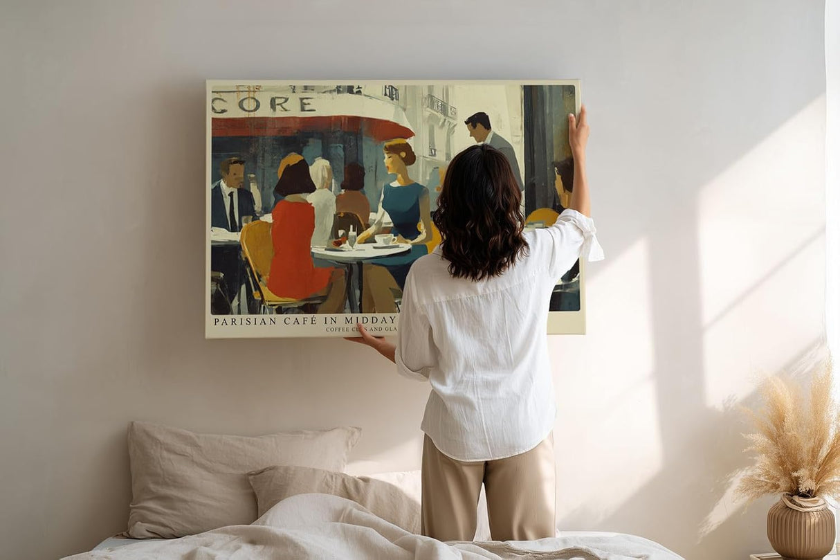 Paul Sinus Wandbild 120x80cm Pariser Café Szene moderne Stadt Kunst impressionistische Illustration Wanddekoration Wohnzimmer Esszimmer