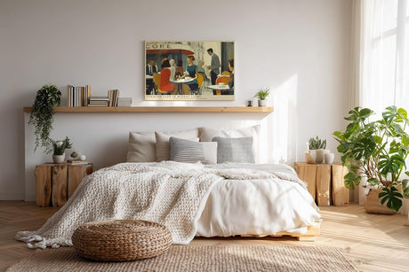Paul Sinus Wandbild 120x80cm Pariser Café Szene moderne Stadt Kunst impressionistische Illustration Wanddekoration Wohnzimmer Esszimmer