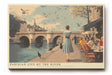 Paul Sinus Wandbild Parisian Life by the River – Romantische Straßenszene am Pariser Ufer mit Frau, Brücke und Cafés, Sinnbild für Eleganz und Lebensfreude