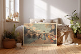 Paul Sinus Wandbild Parisian Life by the River – Romantische Straßenszene am Pariser Ufer mit Frau, Brücke und Cafés, Sinnbild für Eleganz und Lebensfreude