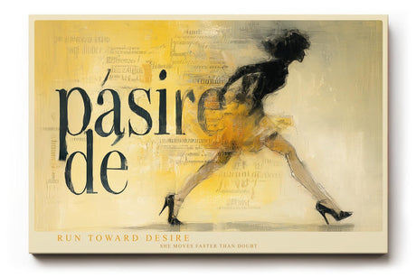 Paul Sinus Wandbild 120x80cm Passion de moderne Fashion Illustration Frau in Bewegung gelb beige Kunst Poster stilvolle