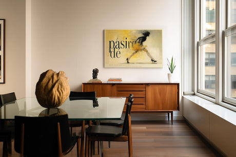 Paul Sinus Wandbild 120x80cm Passion de moderne Fashion Illustration Frau in Bewegung gelb beige Kunst Poster stilvolle
