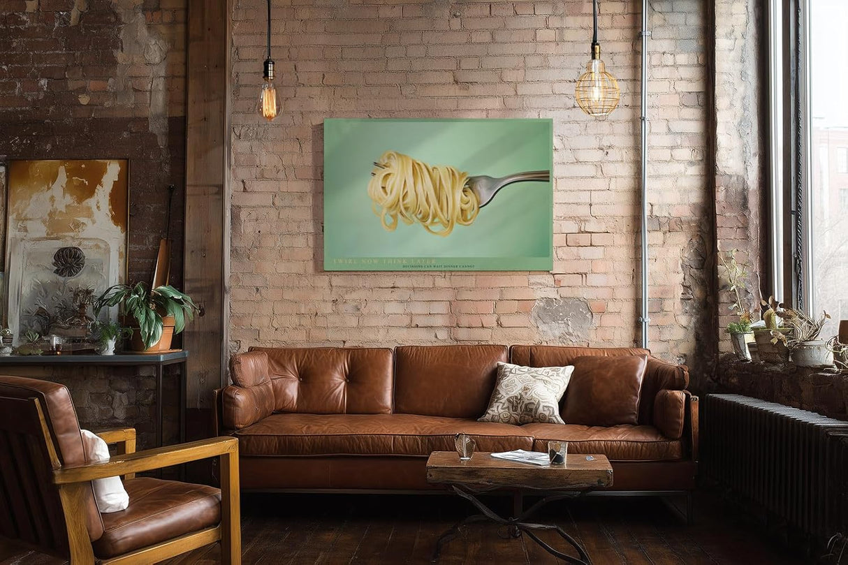 Paul Sinus Wandbild 120x80cm Pasta auf Gabel Food Illustration moderne Küchenkunst minimalistische Nudel Darstellung stilvolles Küchenbild für Küche Esszimmer Restaurant