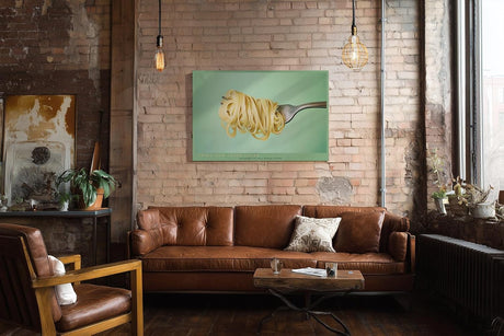 Paul Sinus Wandbild 120x80cm Pasta auf Gabel Food Illustration moderne Küchenkunst minimalistische Nudel Darstellung stilvolles Küchenbild für Küche Esszimmer Restaurant
