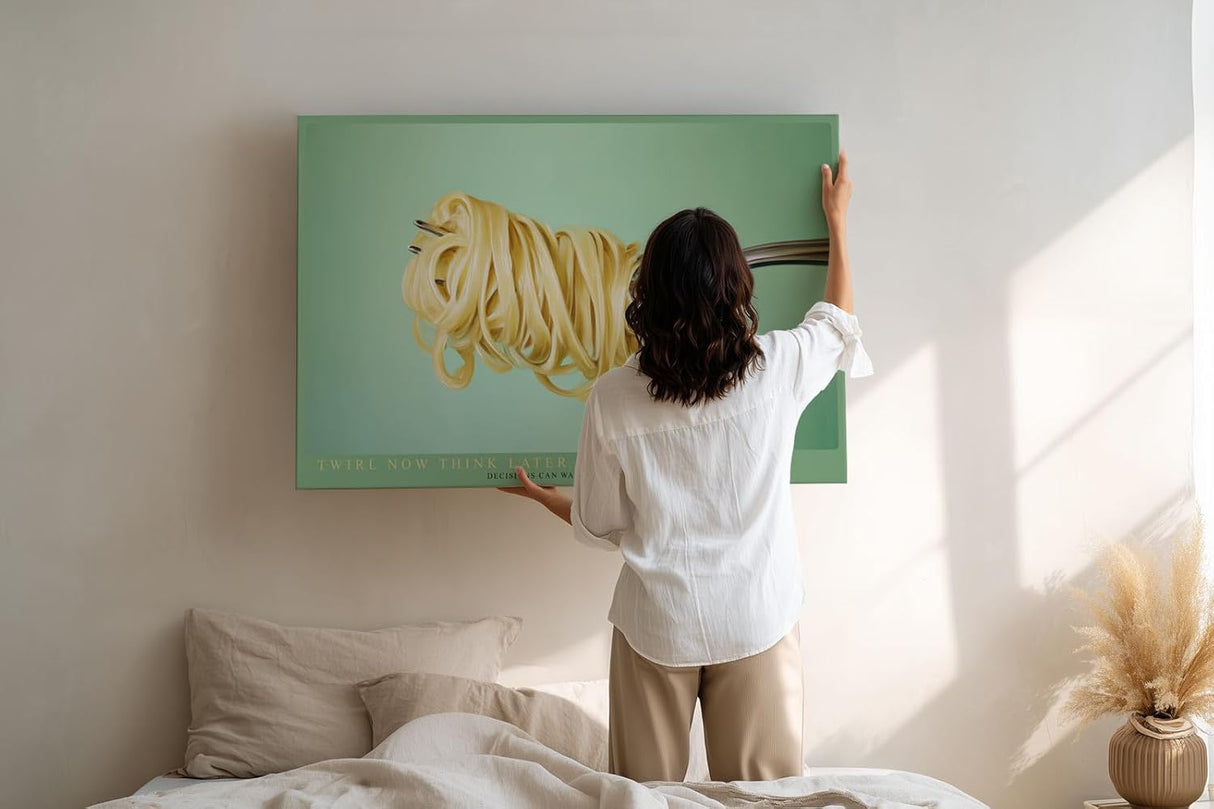 Paul Sinus Wandbild 120x80cm Pasta auf Gabel Food Illustration moderne Küchenkunst minimalistische Nudel Darstellung stilvolles Küchenbild für Küche Esszimmer Restaurant
