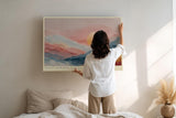 Paul Sinus Wandbild 120x80cm Pastel Horizon in Stillness moderne Landschaft mit Pastellbergen und Sonne Poster für Wohnzimmer Schlafzimmer Büro