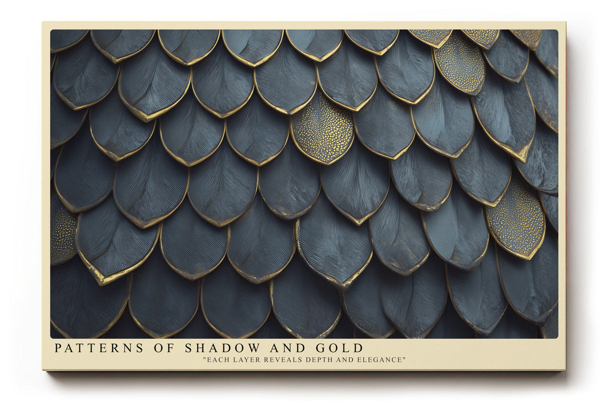 Paul Sinus Wandbild Patterns of Shadow and Gold elegantes Strukturmotiv mit goldumrandeten Schuppenformen