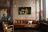 Paul Sinus Wandbild Peaceful Garden Dream Romantisches Porträt einer schlafenden Frau zwischen weißen Rosen – Sinnbild für Ruhe, Schönheit und Geborgenheit.