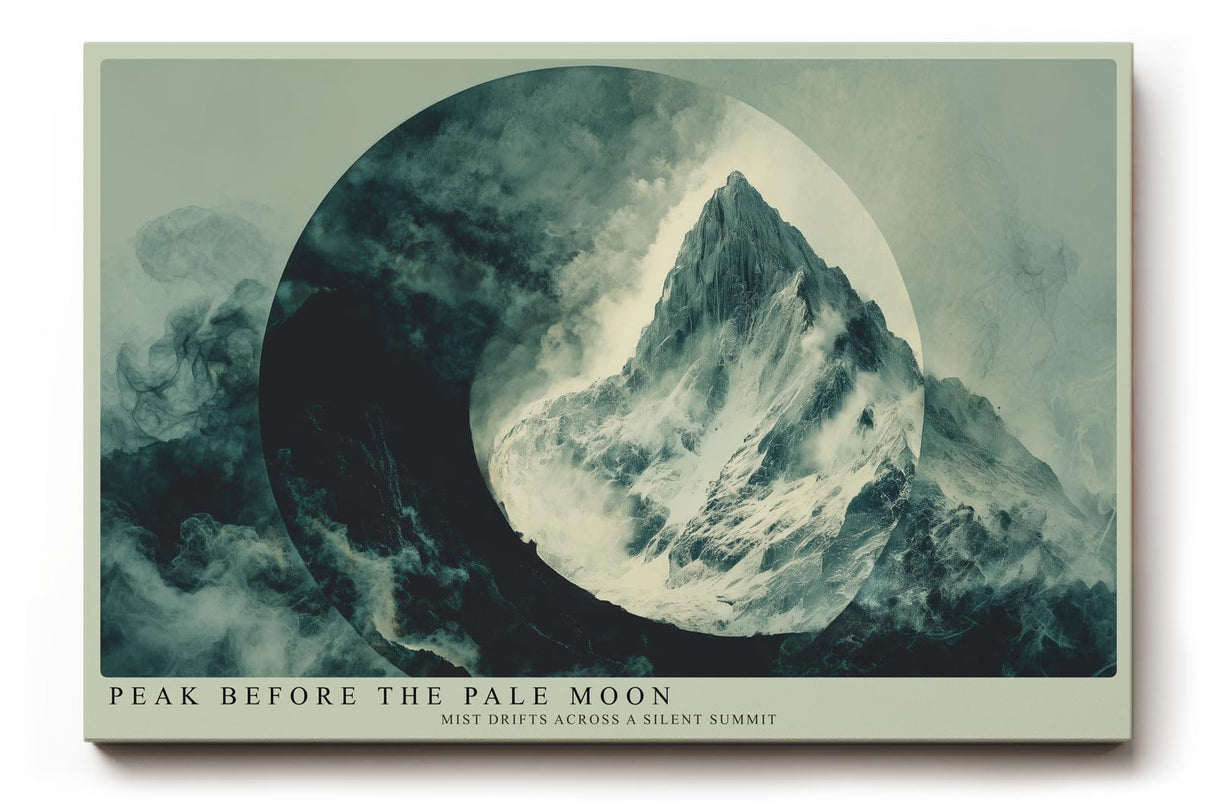 Paul Sinus Wandbild 120x80cm Peak Before the Pale Moon mystische Berglandschaft mit Mond Nebel moderne Natur Kunst Poster für Wohnzimmer Schlafzimmer