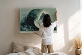Paul Sinus Wandbild 120x80cm Peak Before the Pale Moon mystische Berglandschaft mit Mond Nebel moderne Natur Kunst Poster für Wohnzimmer Schlafzimmer