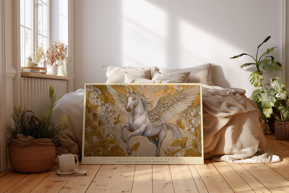 Paul Sinus Wandbild Pegasus Among Blooming Heavens Mythic Beauty in Golden Harmony