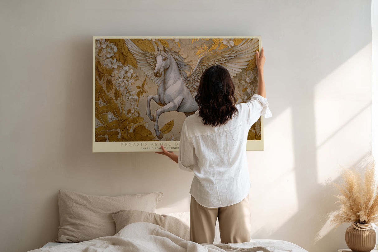Paul Sinus Wandbild Pegasus Among Blooming Heavens Mythic Beauty in Golden Harmony