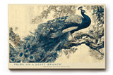 Paul Sinus Wandbild 120x80cm Pfau auf Ast Klassische Vogelkunst in Blau und Naturtoenen fuer Wohnzimmer Schlafzimmer und elegante Wohnräume