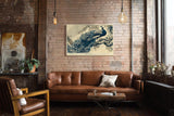 Paul Sinus Wandbild 120x80cm Pfau auf Ast Klassische Vogelkunst in Blau und Naturtoenen fuer Wohnzimmer Schlafzimmer und elegante Wohnräume