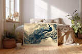 Paul Sinus Wandbild 120x80cm Pfau auf Ast Klassische Vogelkunst in Blau und Naturtoenen fuer Wohnzimmer Schlafzimmer und elegante Wohnräume