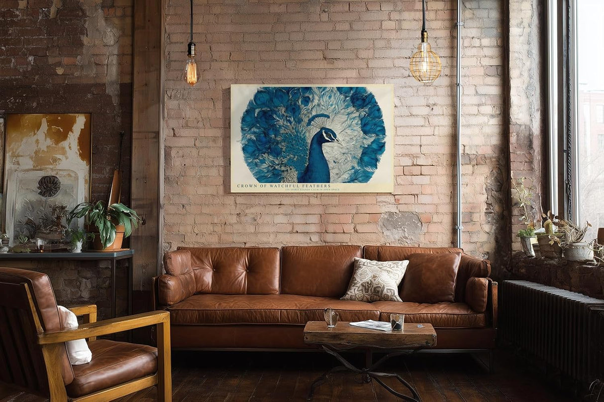 Paul Sinus Wandbild 120x80cm Pfau mit ausgebreiteten Federn Blaue Vogelkunst fuer Wohnzimmer Schlafzimmer und stilvolle Wohnräume