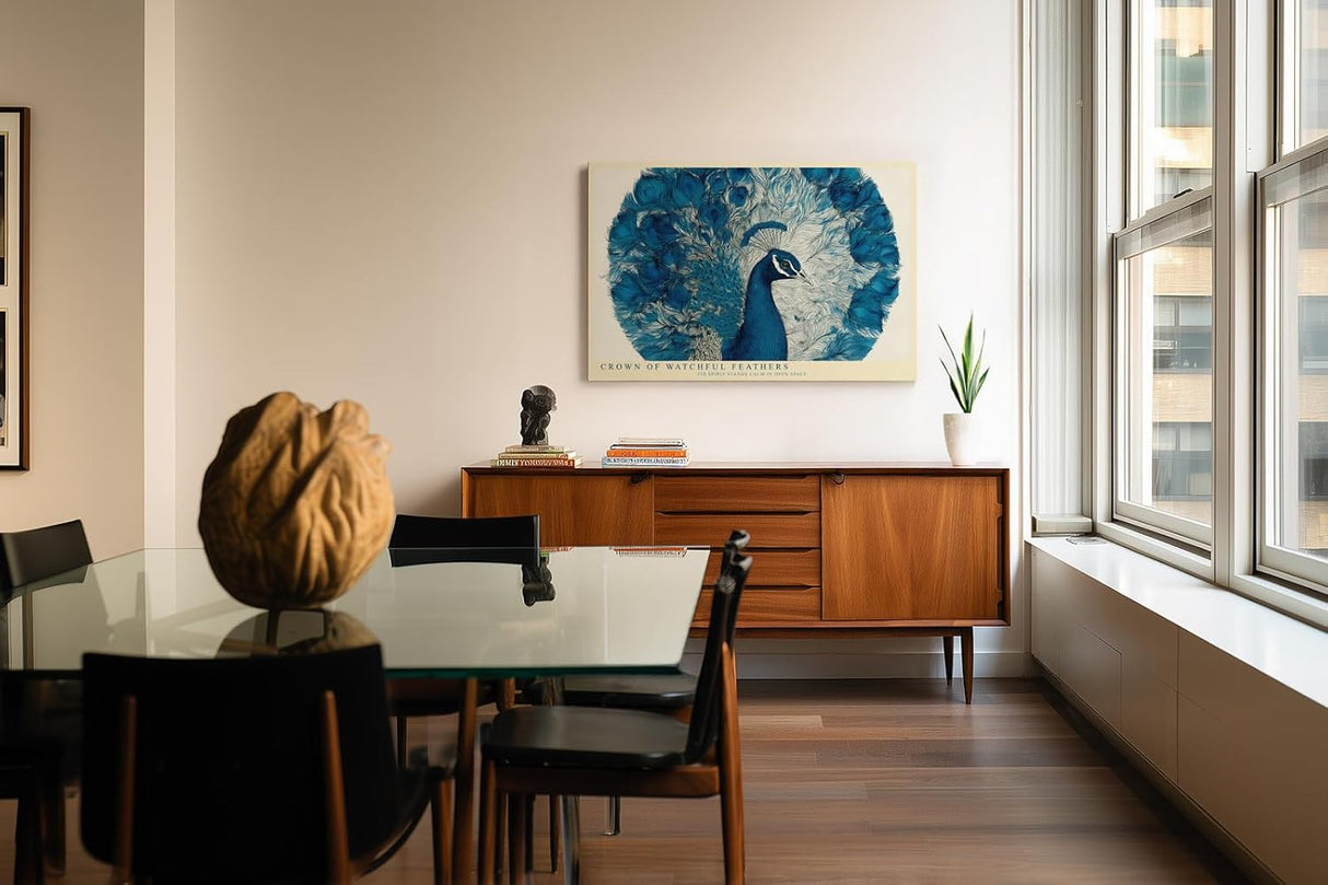 Paul Sinus Wandbild 120x80cm Pfau mit ausgebreiteten Federn Blaue Vogelkunst fuer Wohnzimmer Schlafzimmer und stilvolle Wohnräume