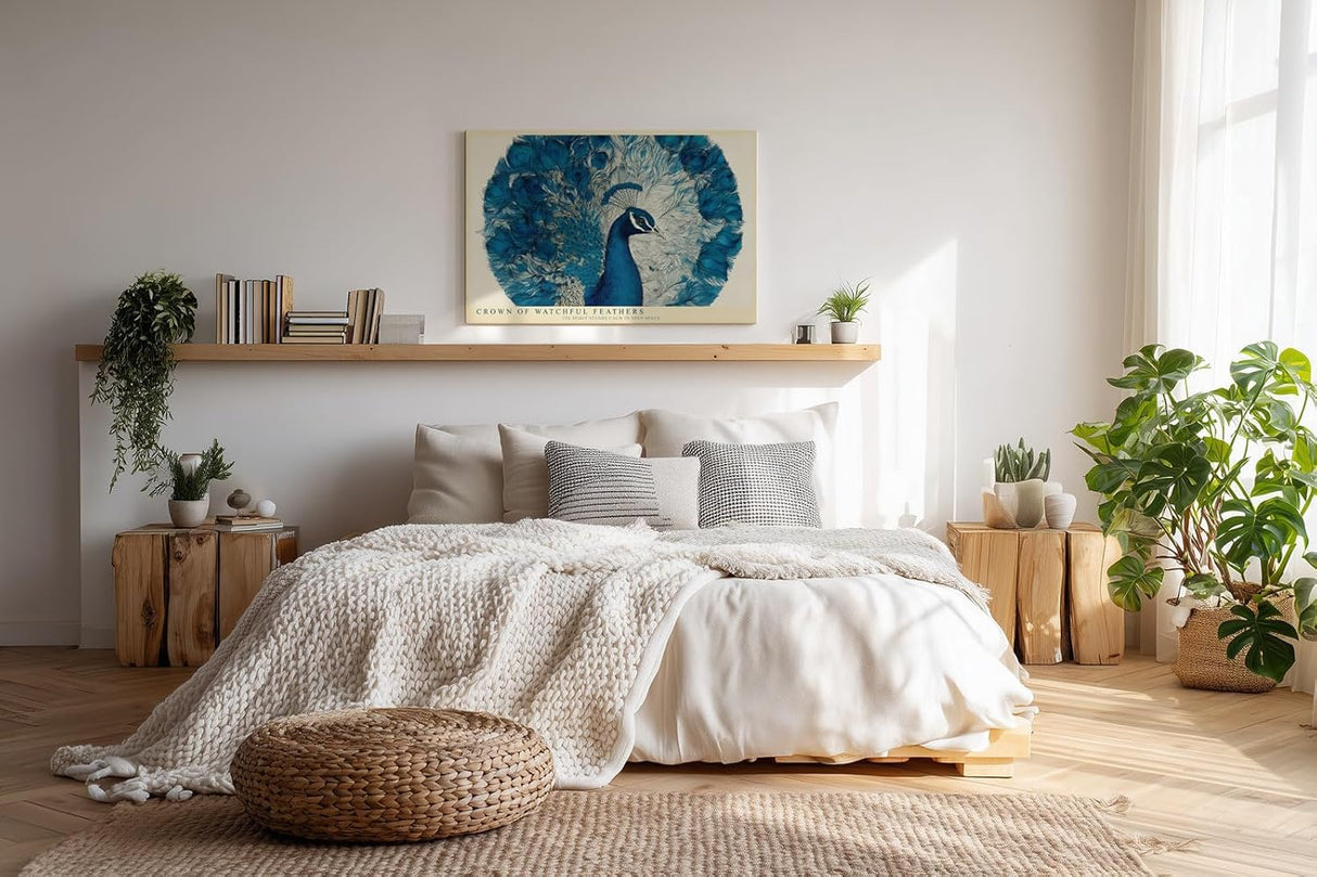 Paul Sinus Wandbild 120x80cm Pfau mit ausgebreiteten Federn Blaue Vogelkunst fuer Wohnzimmer Schlafzimmer und stilvolle Wohnräume