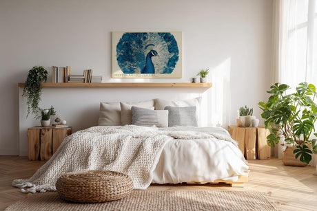 Paul Sinus Wandbild 120x80cm Pfau mit ausgebreiteten Federn Blaue Vogelkunst fuer Wohnzimmer Schlafzimmer und stilvolle Wohnräume