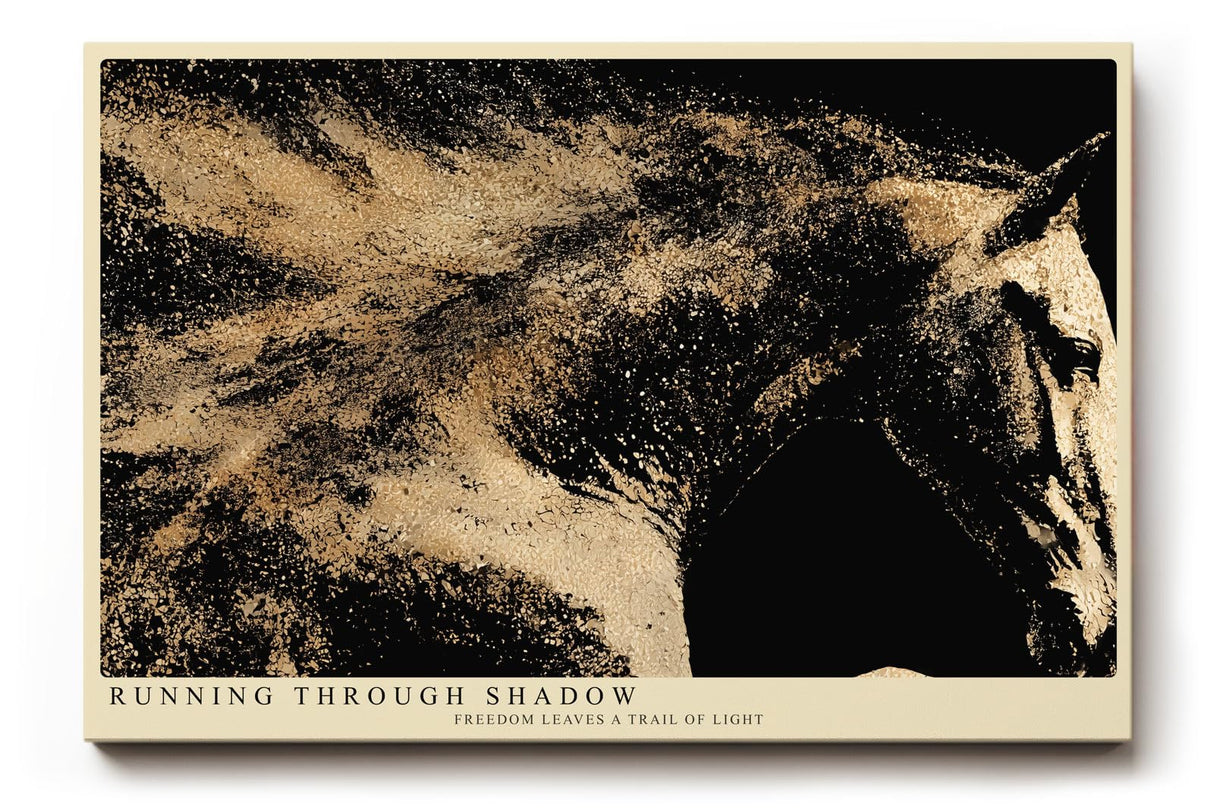 Paul Sinus Wandbild 120x80cm Pferd aus goldenen Partikeln abstrakte Tierkunst dynamische Bewegung modernes Kunstbild stilvolle Wanddekoration fuer Wohnzimmer Büro