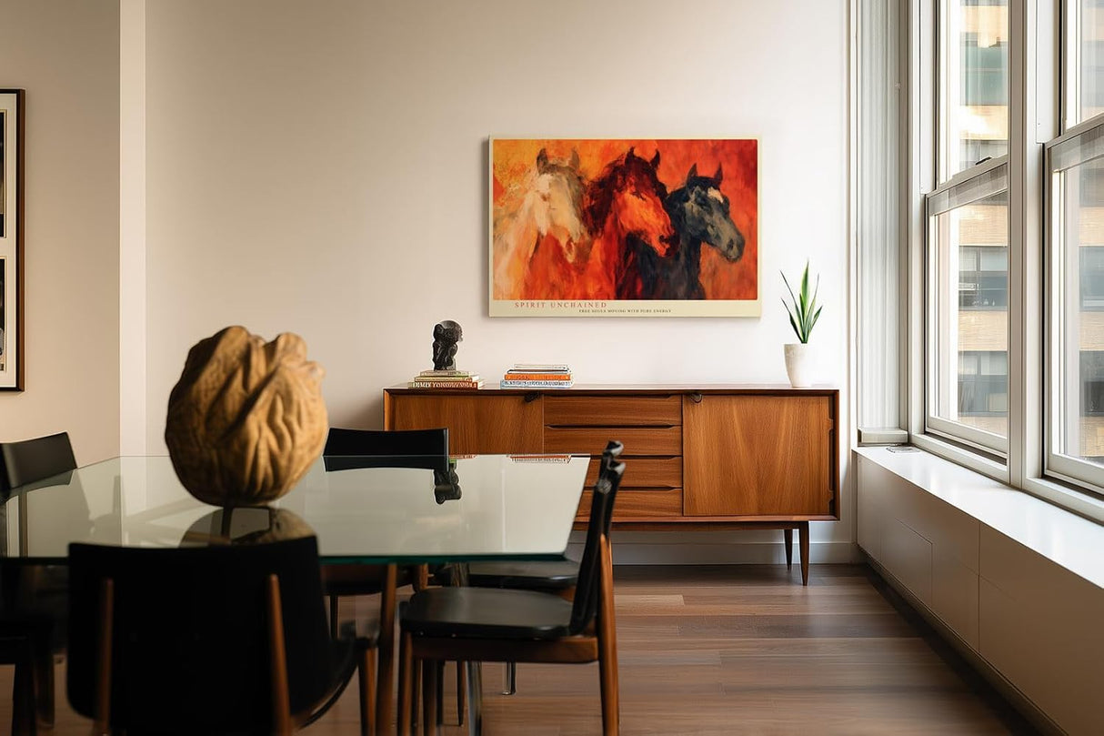 Paul Sinus Wandbild 120x80cm Pferde abstrakte Tiermalerei rot orange dynamische Kunst moderne Wanddekoration fuer Wohnzimmer Büro