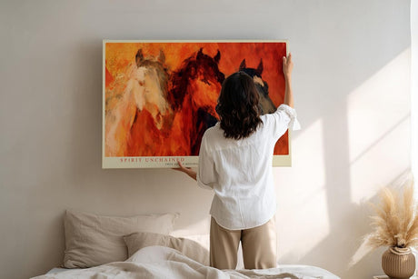Paul Sinus Wandbild 120x80cm Pferde abstrakte Tiermalerei rot orange dynamische Kunst moderne Wanddekoration fuer Wohnzimmer Büro