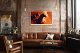 Paul Sinus Wandbild 120x80cm Pferde im Galopp abstrakte Tiermalerei feurige Rot Orange Farben dynamisches Pferde Kunstbild moderne Wanddekoration fuer Wohnzimmer Büro